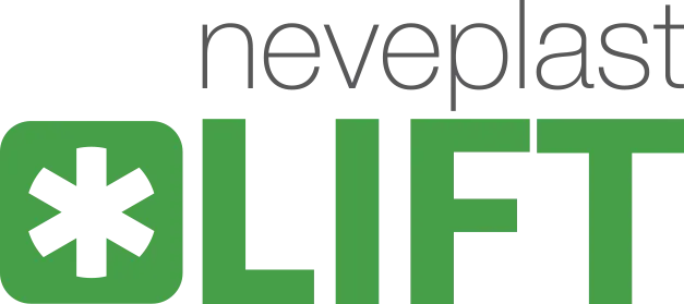 此图为 Neveplast LIFT 产品线的官方标志，用于网页、宣传册及所有与缆车运营解决方案相关的视觉资料。